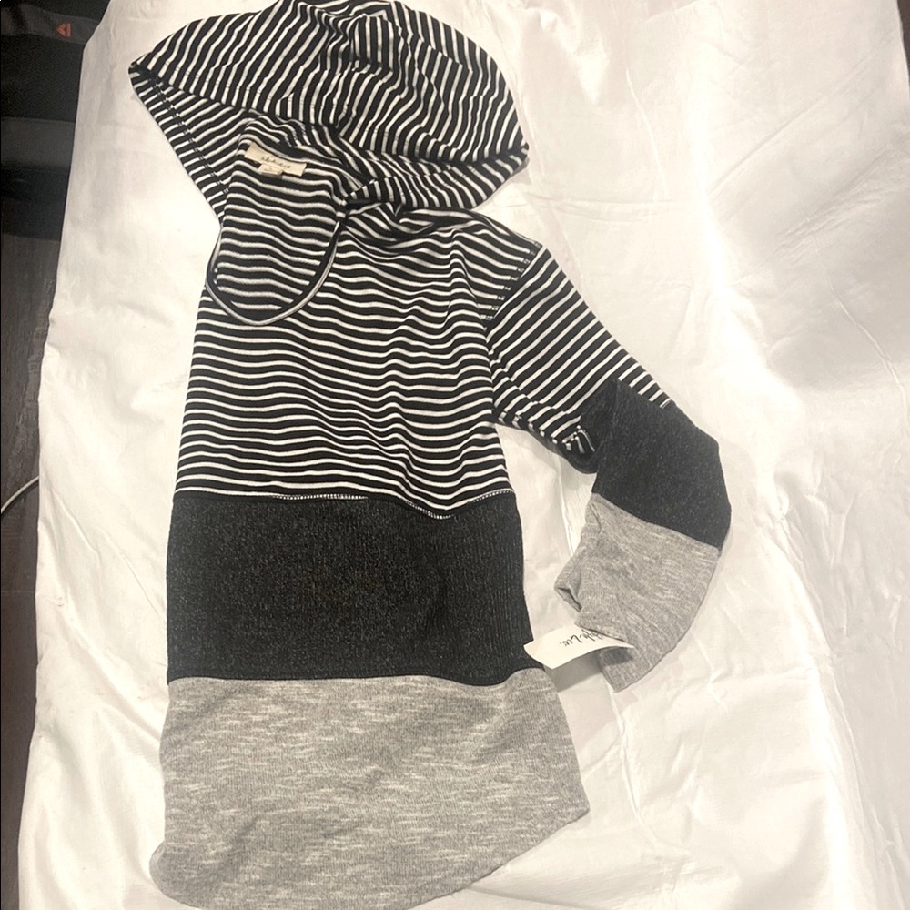 Striped Black, White Striped & Gray Hoodie Thin Sweater